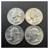 (4) 1964 Silver Washington Quarters, Bu, Mixed Min