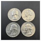 (4) 1964 Silver Washington Quarters, Bu, Mixed Min