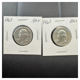 (2) 1963 Silver Washington Quarters, Higher Grades