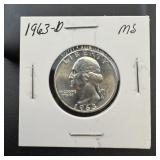 1963-d Bu Silver Washington Quarter.