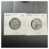(2) 1964-d Bu Silver Washington Quarters.