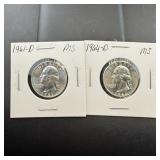 1961-d And 1964-d Bu Silver Washington Quarters.