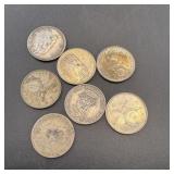 7 Foreign Silver Coins. Lot Of (7) Foreign Silver