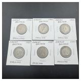 6 Coin Lot Great Britain Shillings