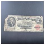 1917 $2 Legal Tender Bracelet Back Large Note. Ser