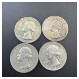 (4) 1964 Silver Washington Quarters, Higher Grade