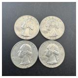 (4) 1964 Silver Washington Quarters, Higher Grade