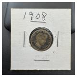 1908 Silver Barber Dime.