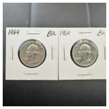 (2) 1964 Bu Silver Washington Quarters.