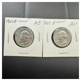 (2) 1964-d Silver Washington Quarters, Higher Grad