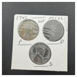 1943 Lincoln Wheat Steel Cent Set P-d-s
