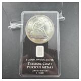 1 Grain. 999 Silver Bar In Assay Card