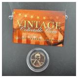 1943 Lincoln Steel Wheat Cent 22kt Gold Plated In