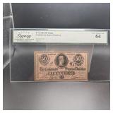 1864 50 Cent Confederate States Of America Note