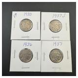 (4) Buffalo Nickels: 1935, 1936, 1937, 1937-s.
