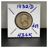 Key 1932-d Silver Washington Quarter, 436k Minted
