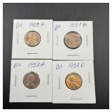 (4) 1958-d Bu Wheat Cents.