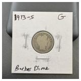 1913-s Barber Silver Dime