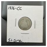 1876-cc Seated Liberty Silver Dime - Small Letters