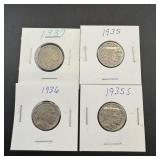 (4) Buffalo Nickels: 1935, 1935-s, 1936, 1937.