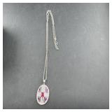 Sterling Silver Garnet & Cz Necklace, Approx. 19ï¿½'