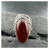 Sterling Silver Carnelian Ring, Size 6ï¿½, Marked 92