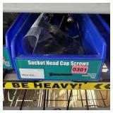 Bin with assorted items and hardware (See photos)