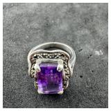 Sterling Silver Purple Amethyst & Marcasite Ring,