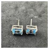 Sterling Silver London Blue Topaz Earrings, Marked