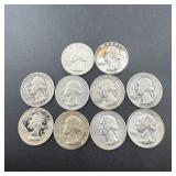 Lot Of (10) Silver Washington Quarters (90% Silver