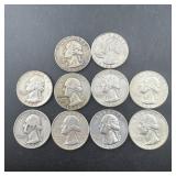 Lot Of (10) Silver Washington Quarters (90% Silver