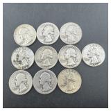 Lot Of (10) Silver Washington Quarters (90% Silver