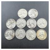 Lot Of (10) Silver Washington Quarters (90% Silver