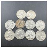 Lot Of (10) Silver Washington Quarters (90% Silver