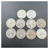 Lot Of (10) Silver Washington Quarters (90% Silver