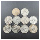 Lot Of (10) Silver Washington Quarters (90% Silver
