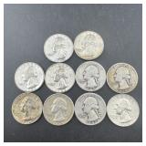 Lot Of (10) Silver Washington Quarters (90% Silver