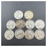 Lot Of (10) Silver Washington Quarters (90% Silver