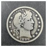 1896-o Barber Quarter (key Date), 90% Silver Coin
