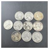 Lot Of (10) Silver Washington Quarters (90% Silver