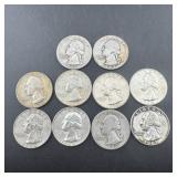 Lot Of (10) Silver Washington Quarters (90% Silver