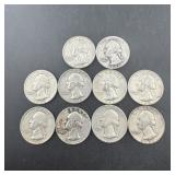 Lot Of (10) Silver Washington Quarters (90% Silver