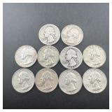 Lot Of (10) Silver Washington Quarters (90% Silver
