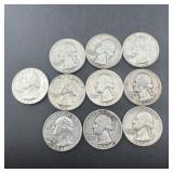 Lot Of (10) Silver Washington Quarters (90% Silver