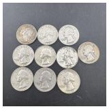Lot Of (10) Silver Washington Quarters (90% Silver