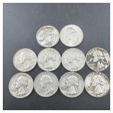 Lot Of (10) Silver Washington Quarters (90% Silver
