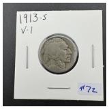 Rare 1913-S Type 1 Buffalo Nickel - KEY DATE!
