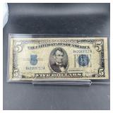 1934D $5 Silver Certificate, Blue Seal, Serial Num