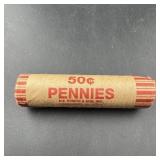 50ï¿½ Penny Roll, 1904 Indian Head Cent on one end a