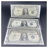 $1 Silver Certificate three-note set including 195